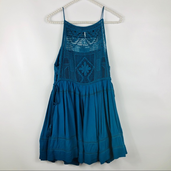 FREE PEOPLE Womens Lace Teal Blue Emily Midi Dress - Picture 7 of 8